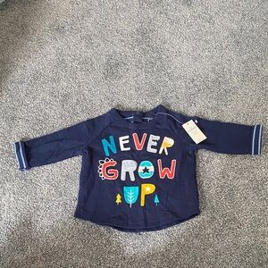 GAP Navy Long Sleeve Tee with Colorful 'Never Grow Up' Design